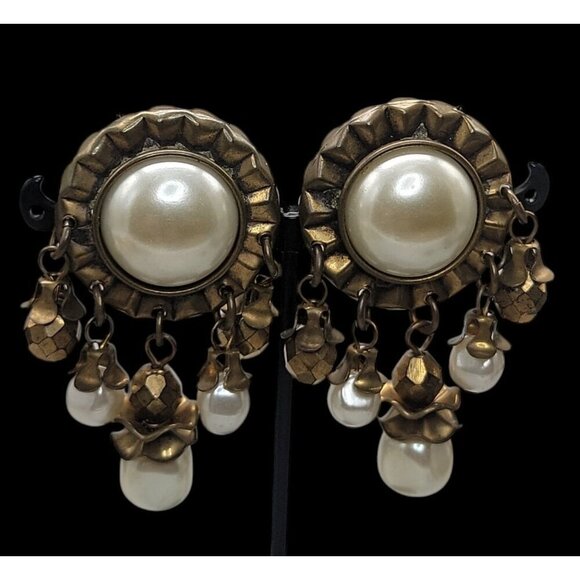 Baer SF Post Earrings With Faux Pearls & Dangling Beads Statement Vintage - Picture 10 of 15